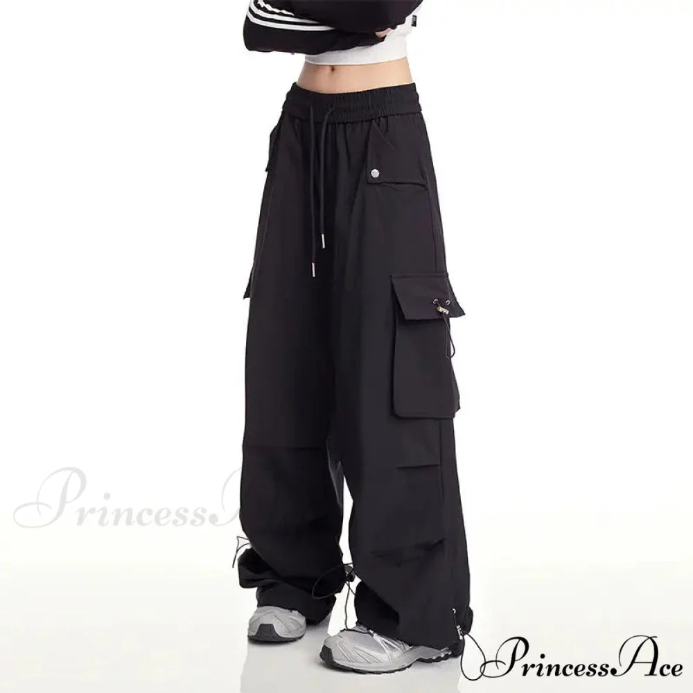 Y2K Ivory Cargo Baggy Trousers Black / M pants-241228