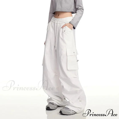 Y2K Ivory Cargo Baggy Trousers pants-241228