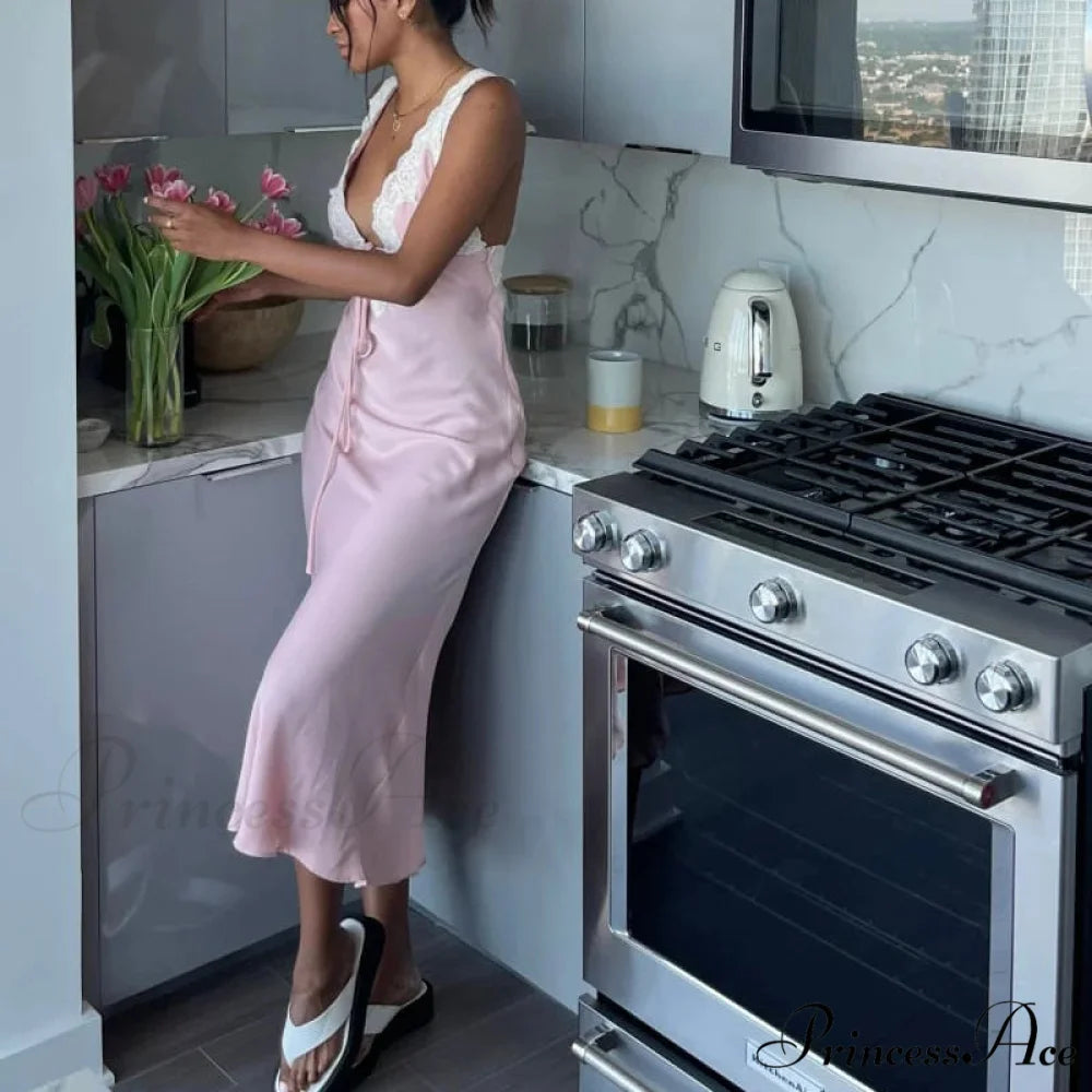 Y2K Lace Trim Extended Holiday Dress vacationdress-250223