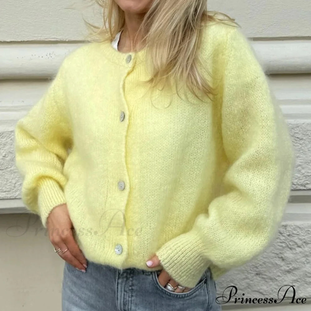 Y2K Lengthy Sleeve Pullover Knit Informal Cardigan yellow / S cardiagn-250126