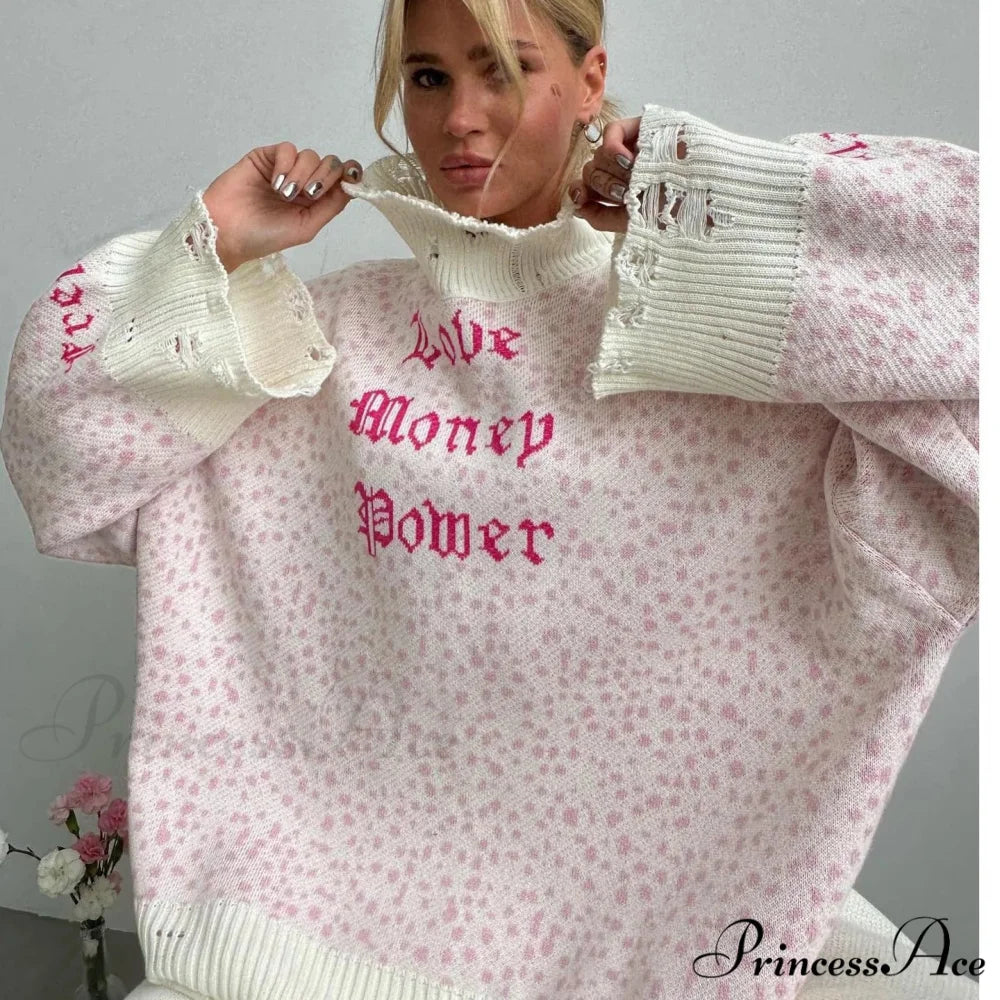 Y2K Loose Torn Knit Sweater WHITE / One Size swraters-241228