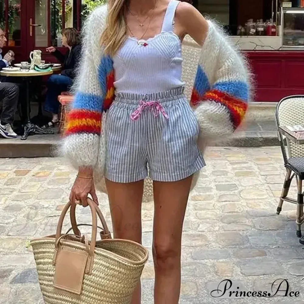 Y2K Open Front Baggy Stripe Cardigan cardigans-241228