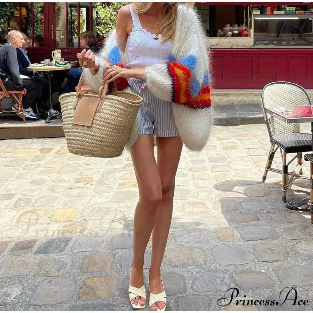 Y2K Open Front Baggy Stripe Cardigan cardigans-241228