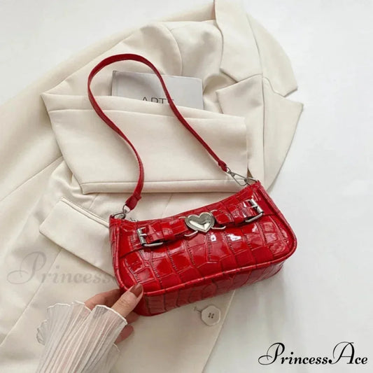 Y2K Peach Love Leather Shoulder Bag Red shoulder-250126