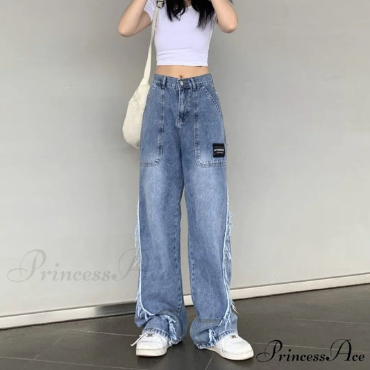 Y2k Raw Edge Baggy Jeans Blue / S
