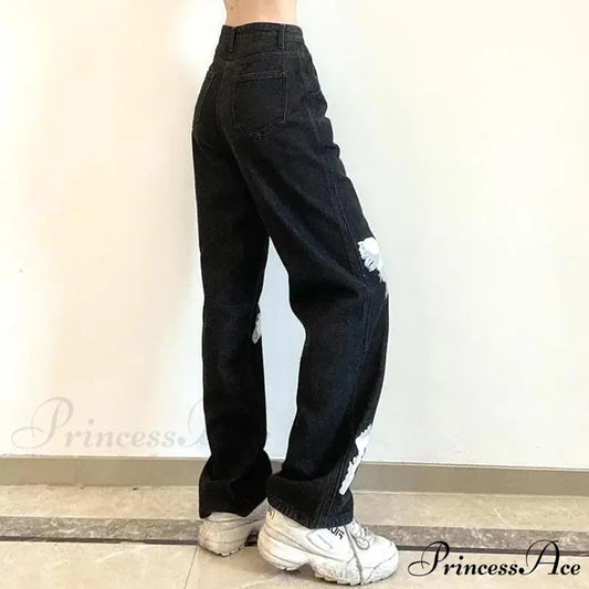 Y2K Retro Ebony Wide Leg Denim Trousers pants-241228