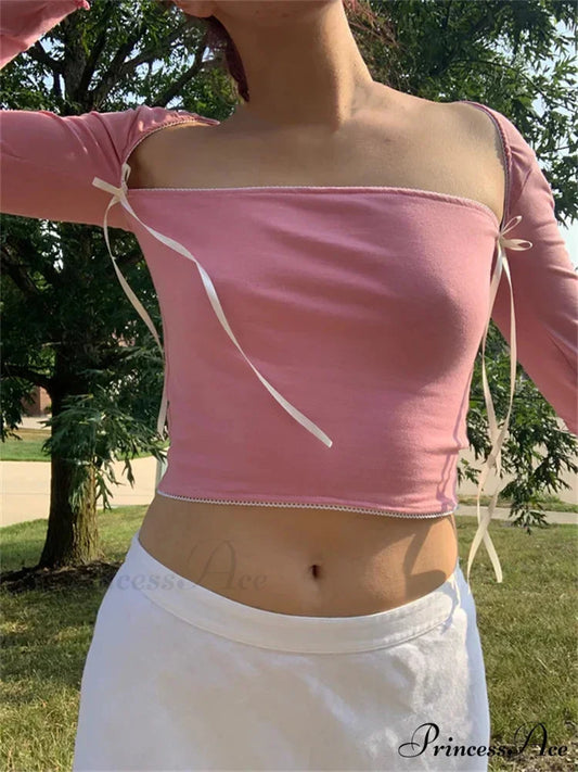 Y2k Retro Sqaure Neck Fairycore Grunge T-Shirts Pink / S