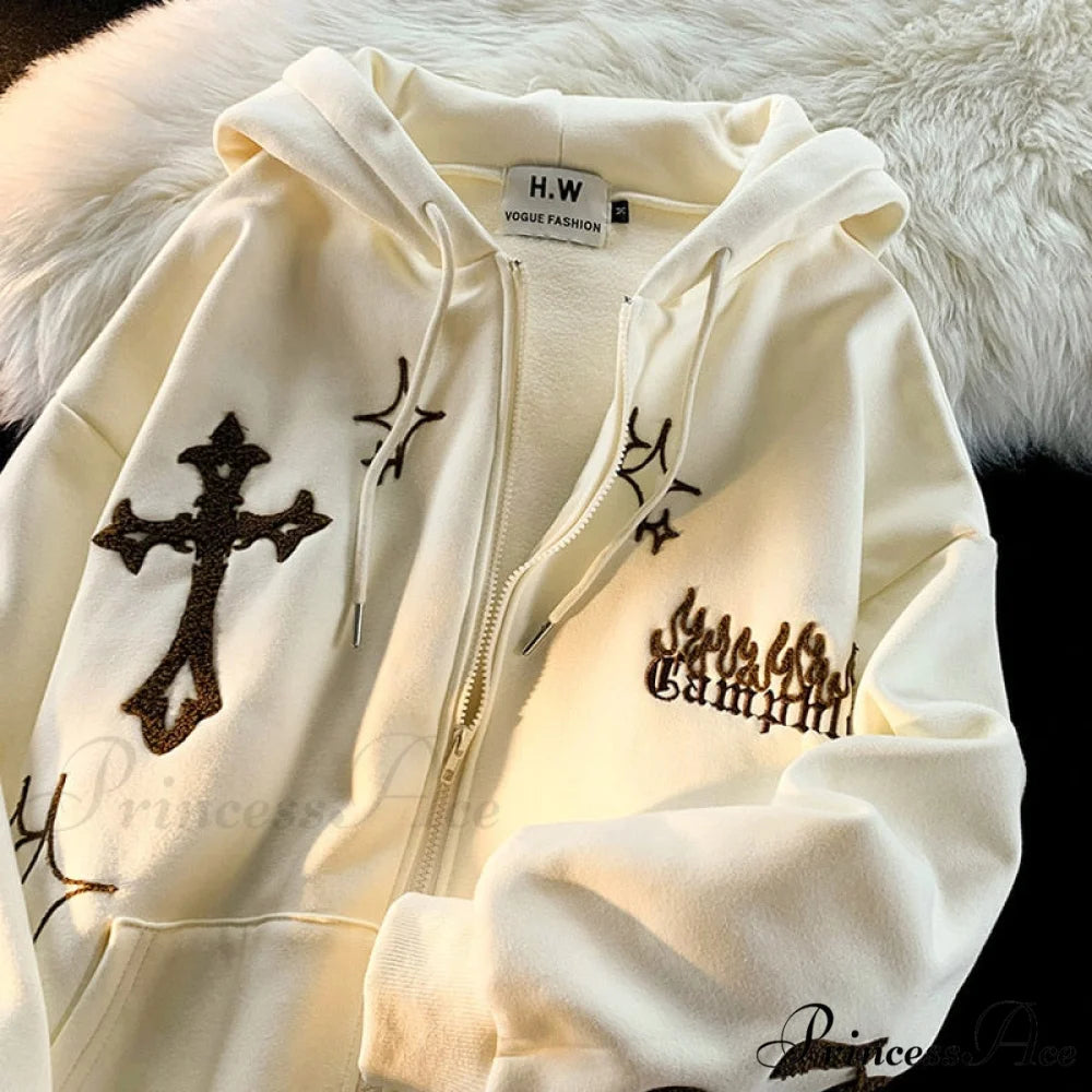 Y2k Rhinestone Skeleton Goth Hoodie White / M Sweatshirts & Hoodies-L