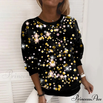 Y2k Sequins Gemstone Print Long Sleeves O-neck Pullover 5 / S