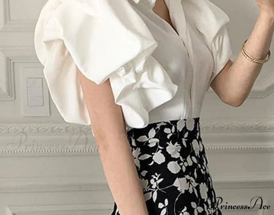 Y2K Sheer Black Puff Sleeve Informal Korean Blouse blouse-250126