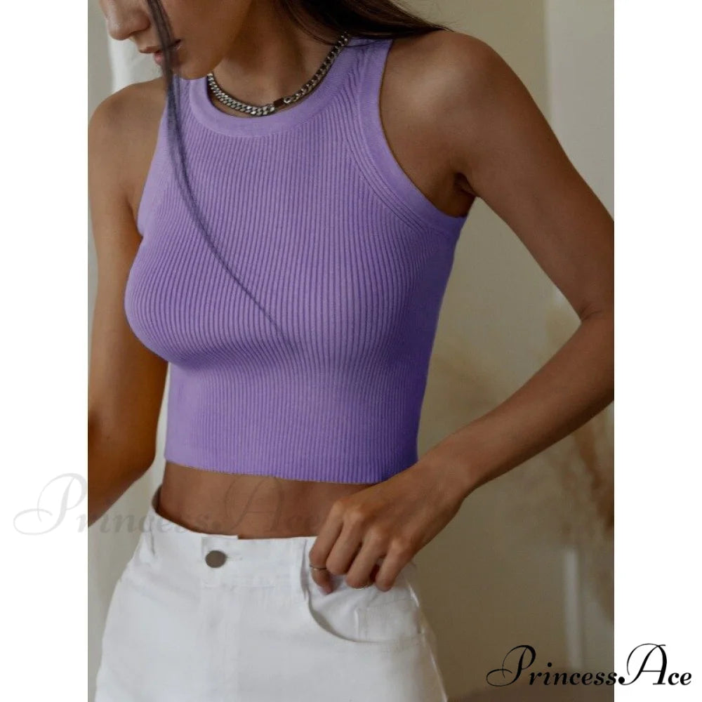 Y2K Sleeveless Knitted Crop Tops purple / S