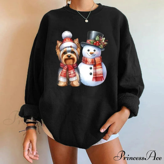 Y2K Snowman Dog Printed Christmas Hoodie black / S Christmas Hoodies-L