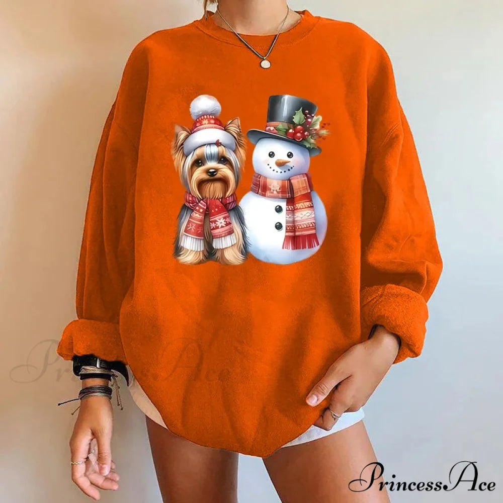 Y2K Snowman Dog Printed Christmas Hoodie Light Yellow / S Christmas Hoodies-L