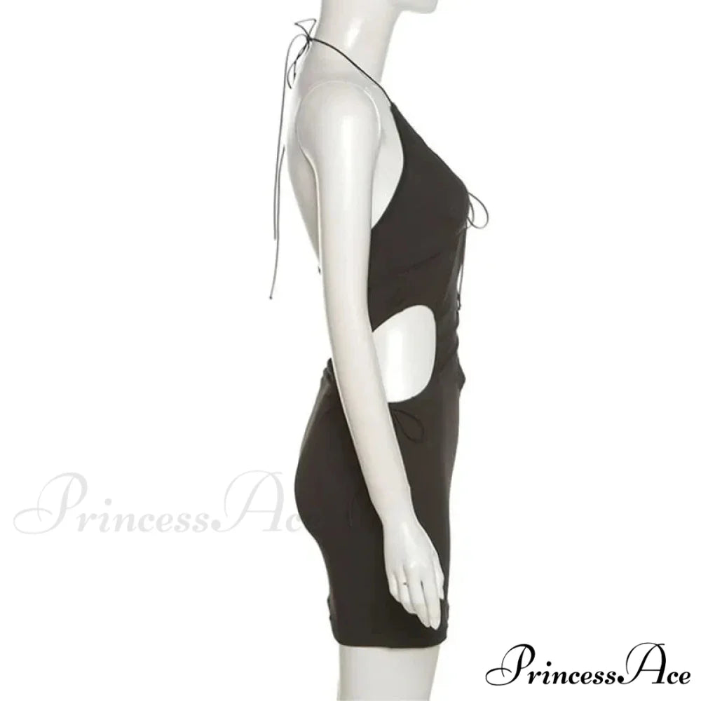 Y2K Solid Hollow Out Mini Club Night Wrap Summer Vestidos Para Mujer Elegant Cut Out Dress