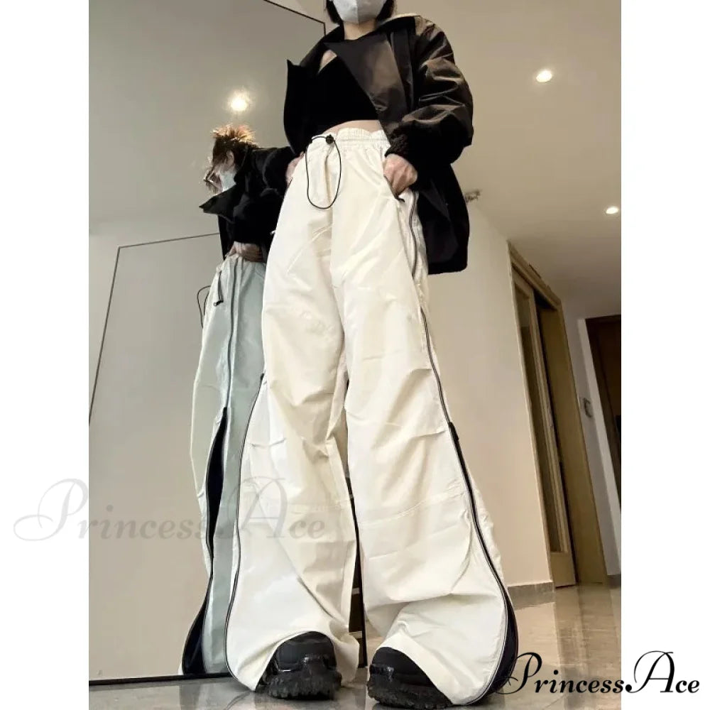 Y2K Spacious Leg Cargo Sweatpants Trousers white / S pants-241228
