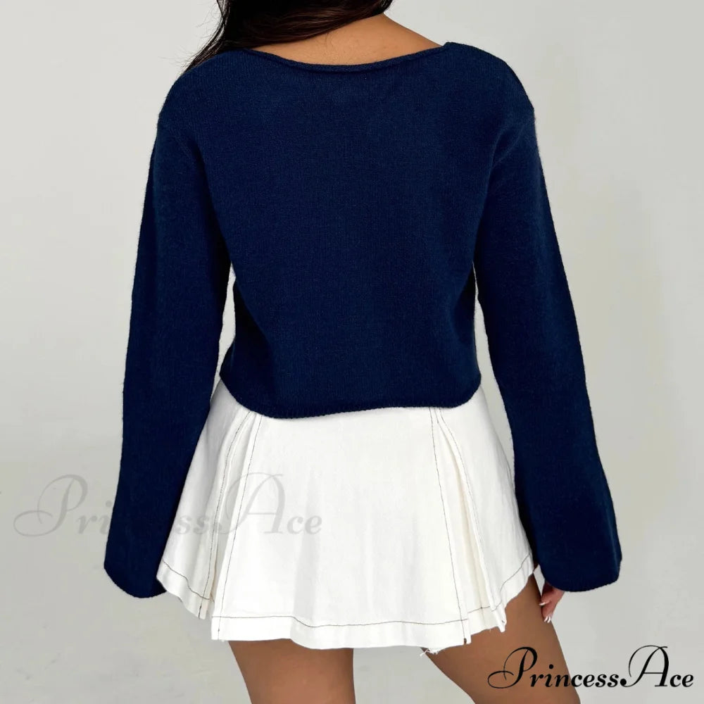 Y2K Star Print Airy Crewneck Cropped Knit Pullover Top knittop-250126