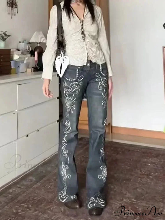 Y2K Stitched Denim Broad Trousers blue / S pants-241228