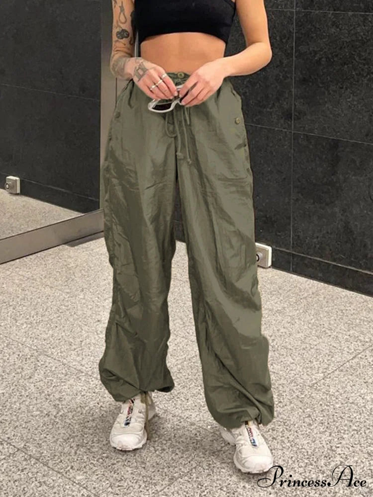 Y2K Streetwear Baggy Cargo Pants ArmyGreen1 / S