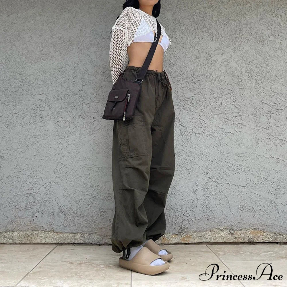 Y2K Streetwear Baggy Cargo Pants ArmyGreen2 / S