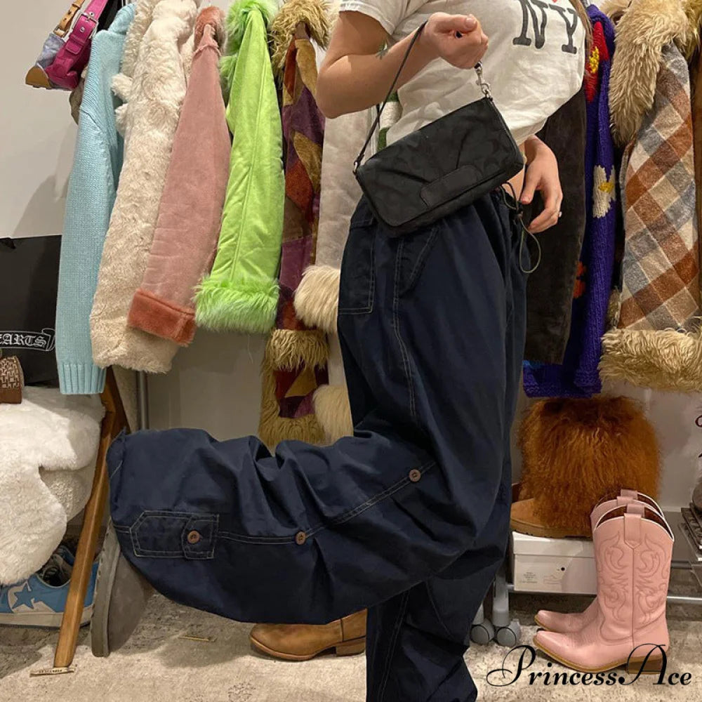 Y2K Streetwear Baggy Cargo Pants blue3 / S