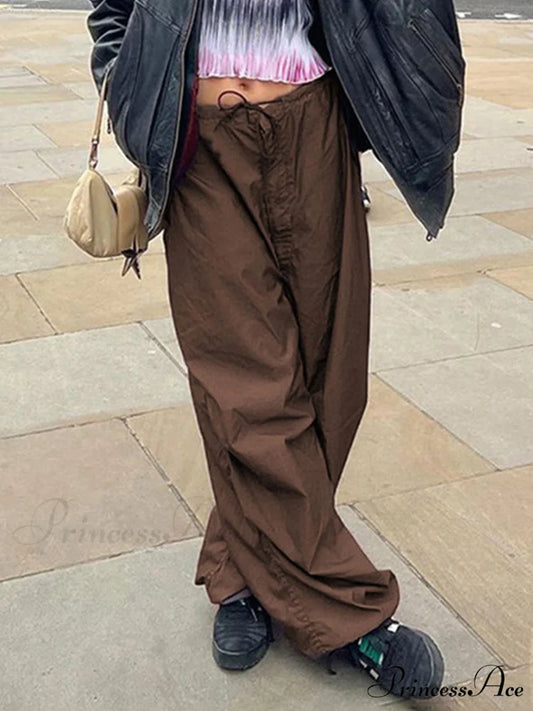 Y2K Streetwear Baggy Cargo Pants brown1 / S