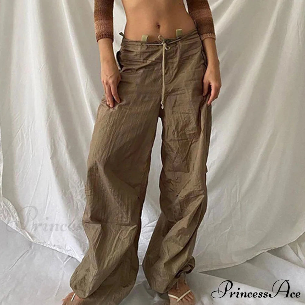 Y2K Streetwear Baggy Cargo Pants brown2 / S