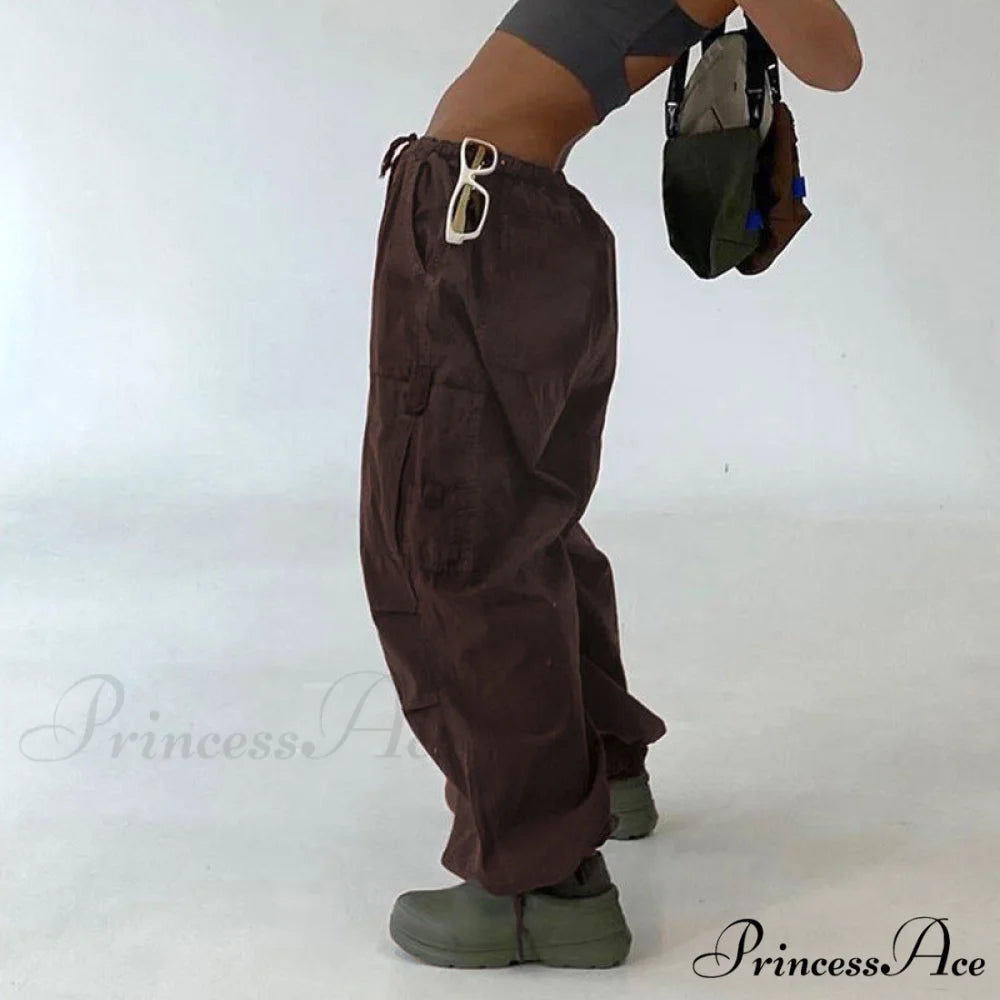 Y2K Streetwear Baggy Cargo Pants brown3 / S
