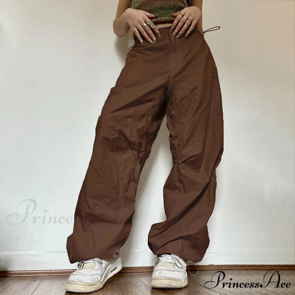Y2K Streetwear Baggy Cargo Pants brown4 / S