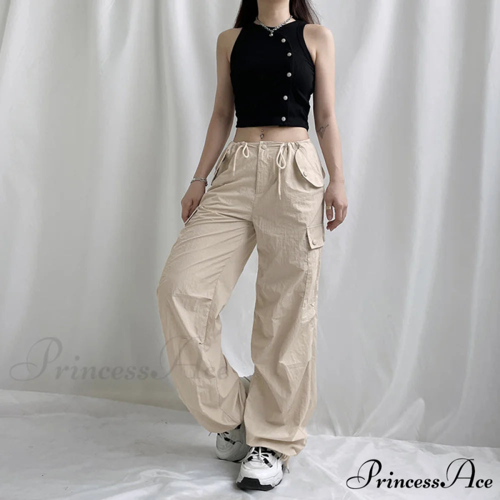Y2K Streetwear Baggy Cargo Pants Khaki / S