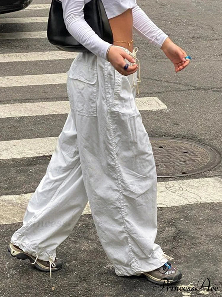Y2K Streetwear Baggy Cargo Pants white1 / S