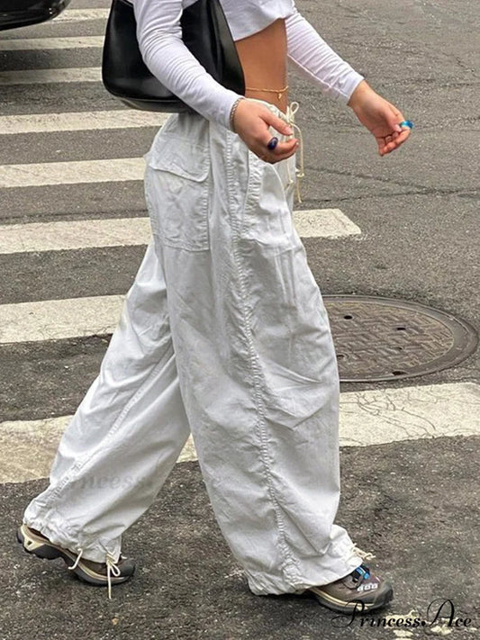 Y2K Streetwear Baggy Cargo Pants white1 / S