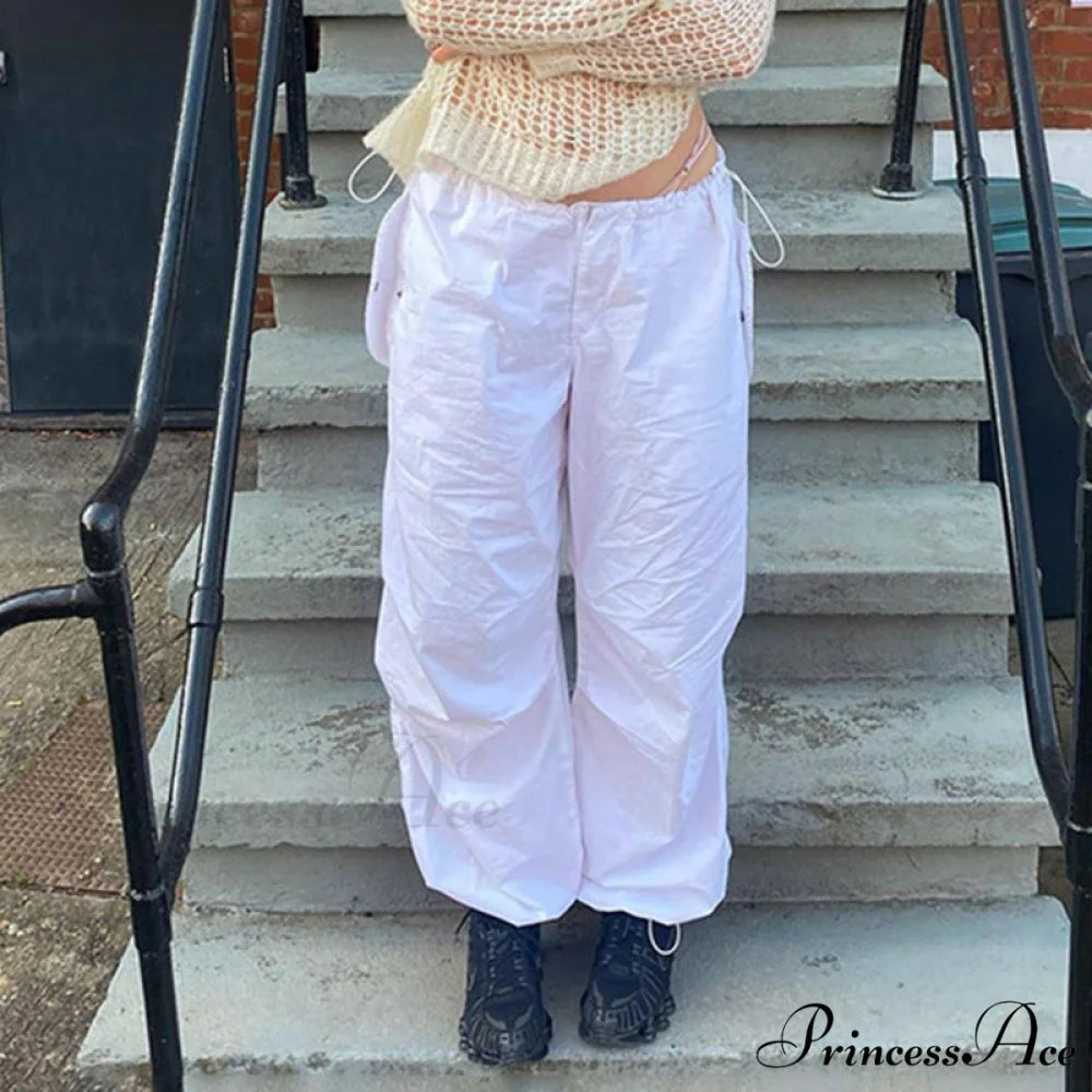 Y2K Streetwear Baggy Cargo Pants white2 / S