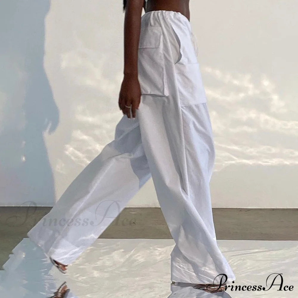 Y2K Streetwear Baggy Cargo Pants white3 / S