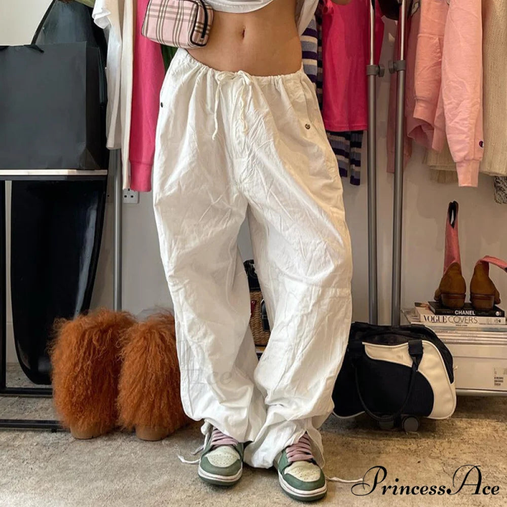 Y2K Streetwear Baggy Cargo Pants white5 / S