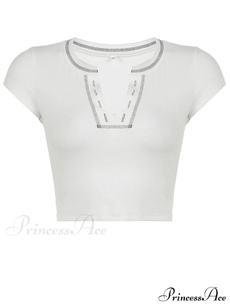 Y2k Striped White Knitted Crop Top White / M