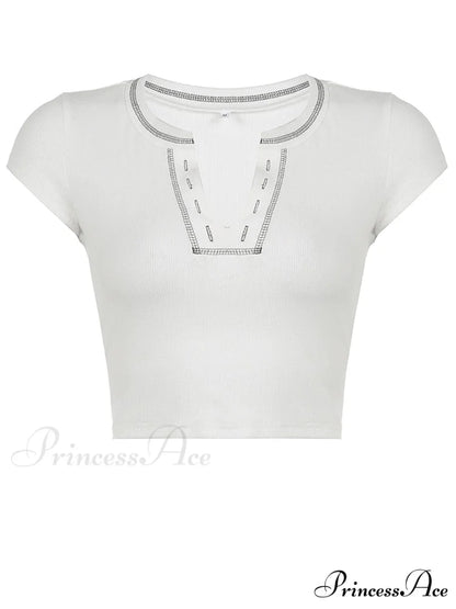 Y2k Striped White Knitted Crop Top White / M