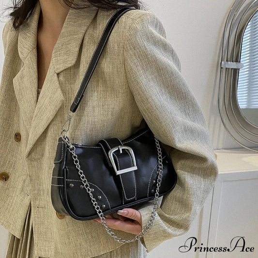 Y2K Stylish Style Chain Shoulder Bag Black shoulder-250126