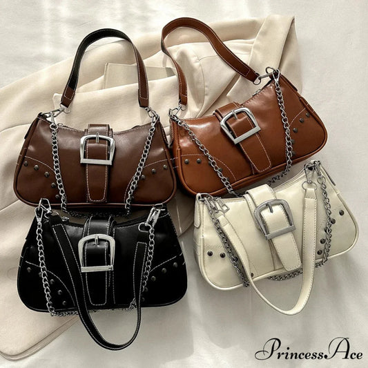 Y2K Stylish Style Chain Shoulder Bag Black shoulder-250126
