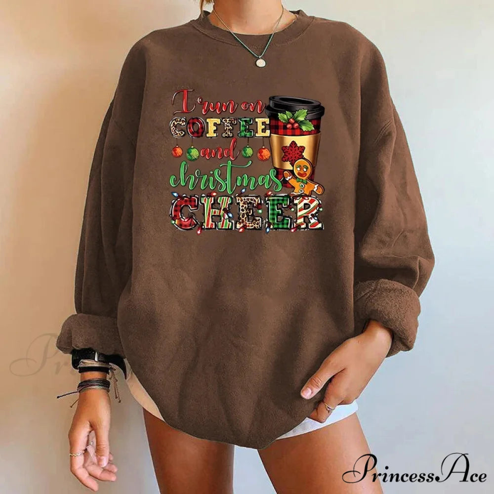 Y2K Trendy Round Neck Casual Autumn Spring Christmas Hoodie Coffee / S Christmas Hoodies-L