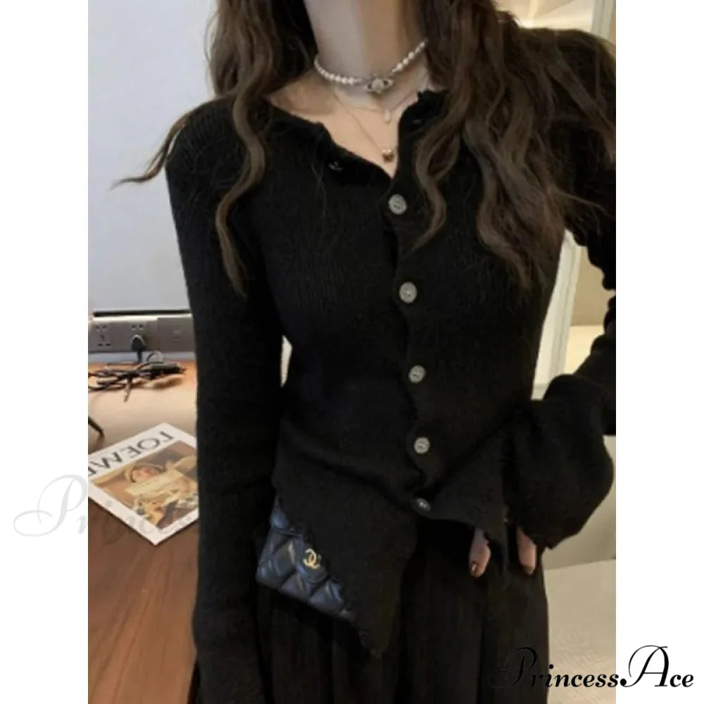 Y2k Vintage Grey Harajuku Long Sleeve Slim Casual Cardigan