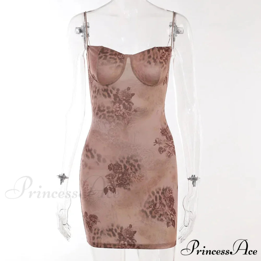 Y2K Vintage Party Mini Fashion Print Beach Style Backless Sun Floral Dress