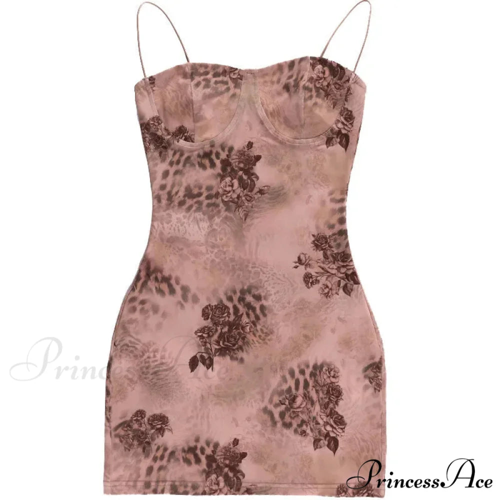 Y2K Vintage Party Mini Fashion Print Beach Style Backless Sun Floral Dress