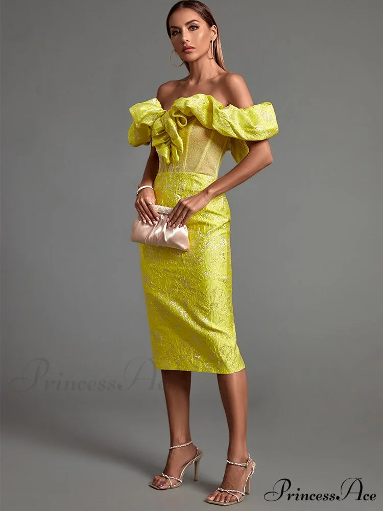Yellow Bodycon Dress Elegant Sexy Ruffle Club Dress