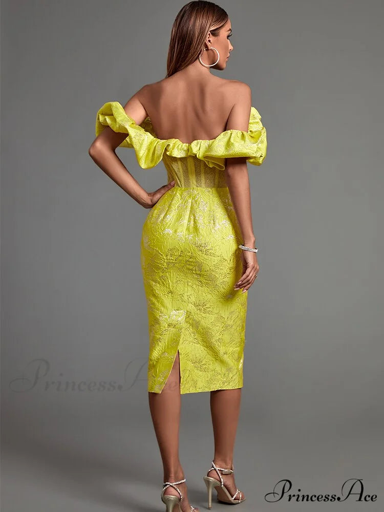 Yellow Bodycon Dress Elegant Sexy Ruffle Club Dress
