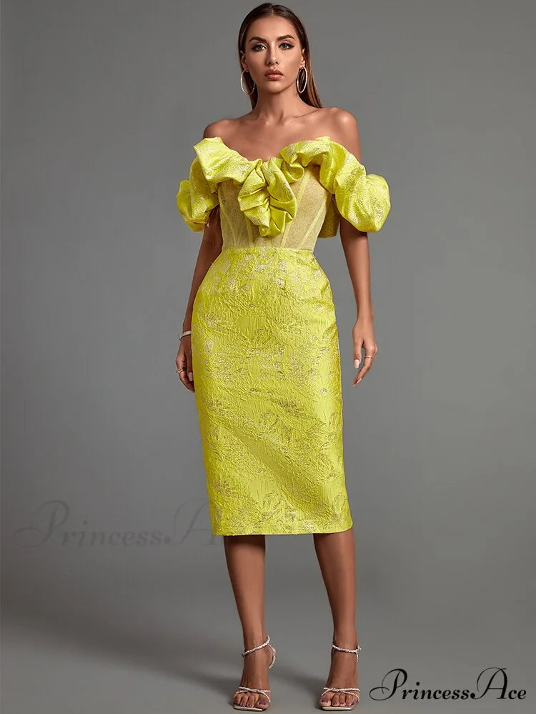 Yellow Bodycon Dress Elegant Sexy Ruffle Club Dress