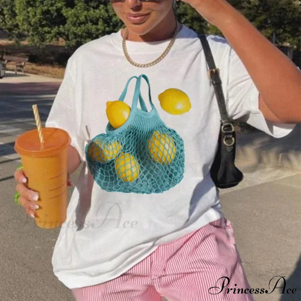 Yellow Print Distressed Citrus T-shirt WHITE / S t-shirt-250223