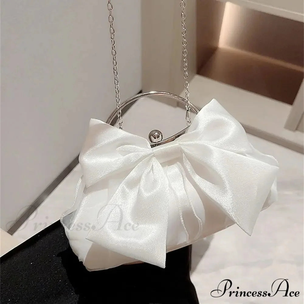Yellow Silk Bowknot Evening Bag Women Sophisticated Banquet Shoulder Handbag clutchbag-250126