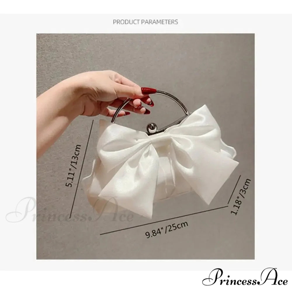 Yellow Silk Bowknot Evening Bag Women Sophisticated Banquet Shoulder Handbag clutchbag-250126