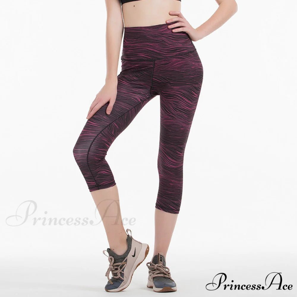 Yoga Crop High Waist Sports Capris Leggings Red Stripe / XXS(2)