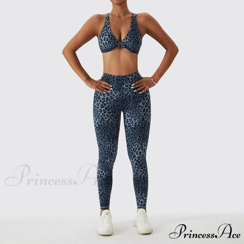 Yoga Pants Nylon Workout Elastic Gym Leggins blue suits / S